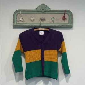 Kaplin Colorful Striped Mardi Gras Kids Cardigan Sweater button down new xxs